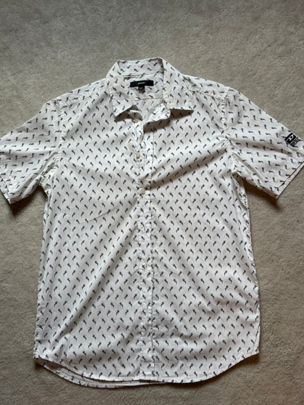 DIESEL Micro Flame Printed Short Sleeve Button Up Shirt Small